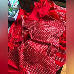 Party ware read color Indian saree and petticoat no blouse included